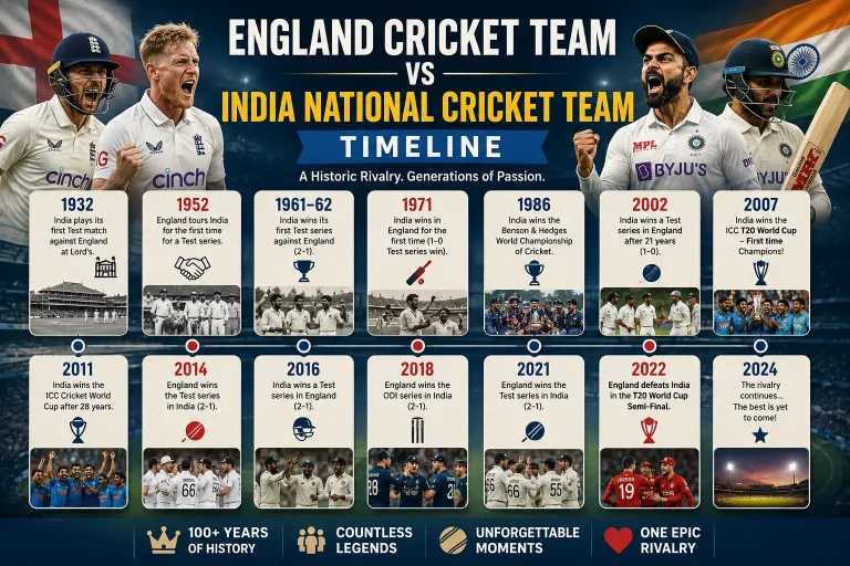 England Cricket Team vs India National Cricket Team Timeline